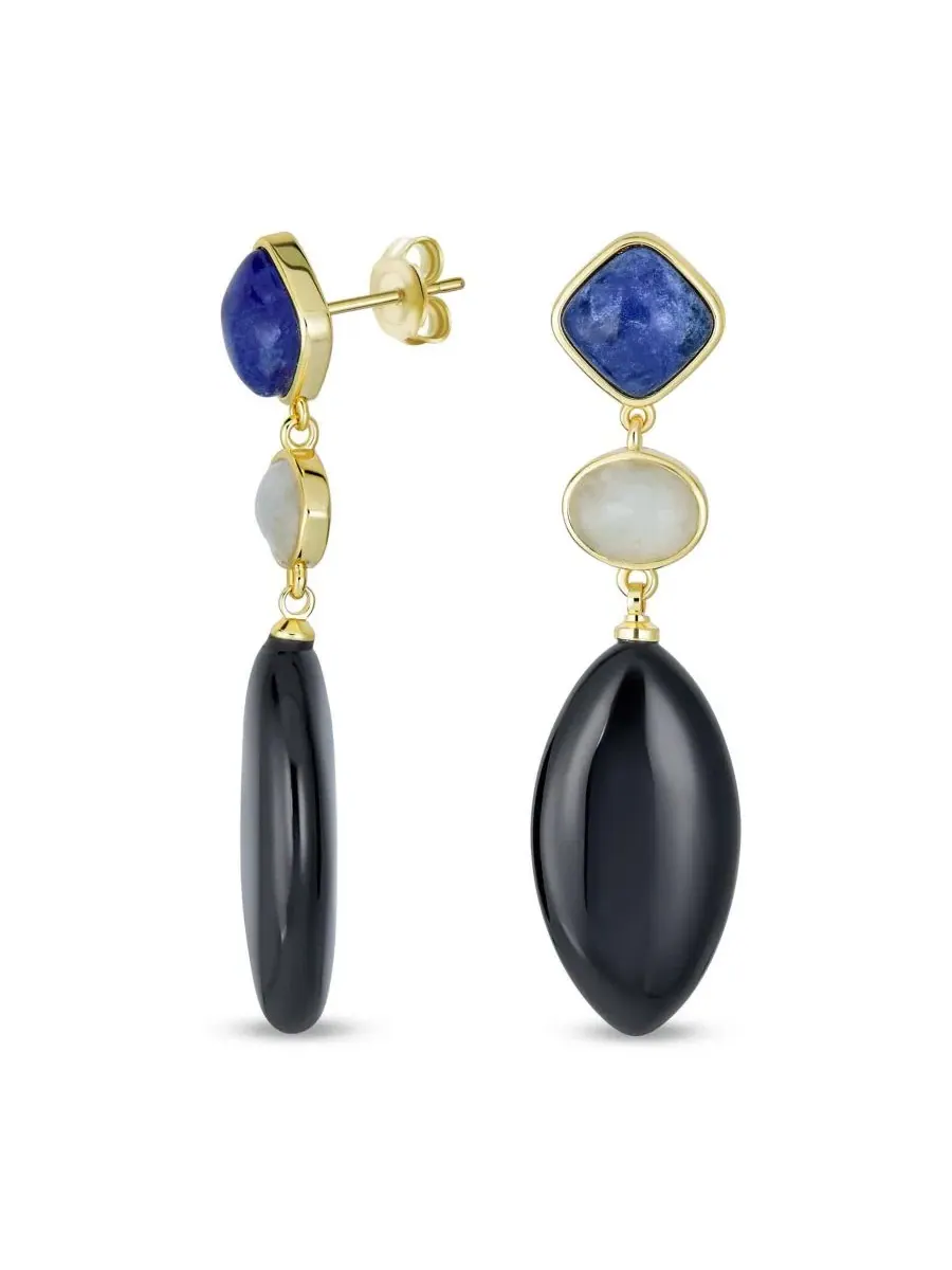 Серьги-подвески с лазуритом и черным ониксом, модель Tri Color Bling Jewelry — изображение 1 из 4, оттенок черный