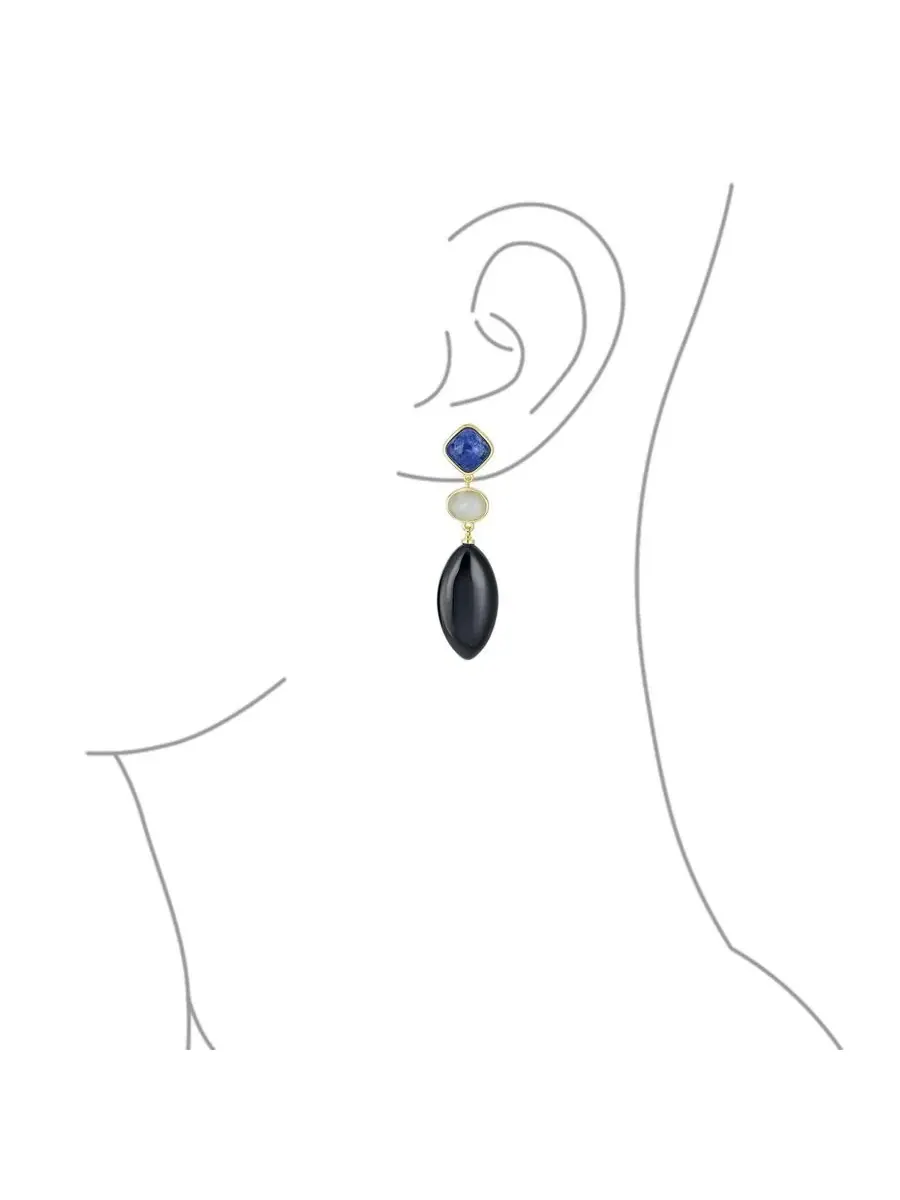 Серьги-подвески с лазуритом и черным ониксом, модель Tri Color Bling Jewelry — изображение 2 из 4, оттенок черный