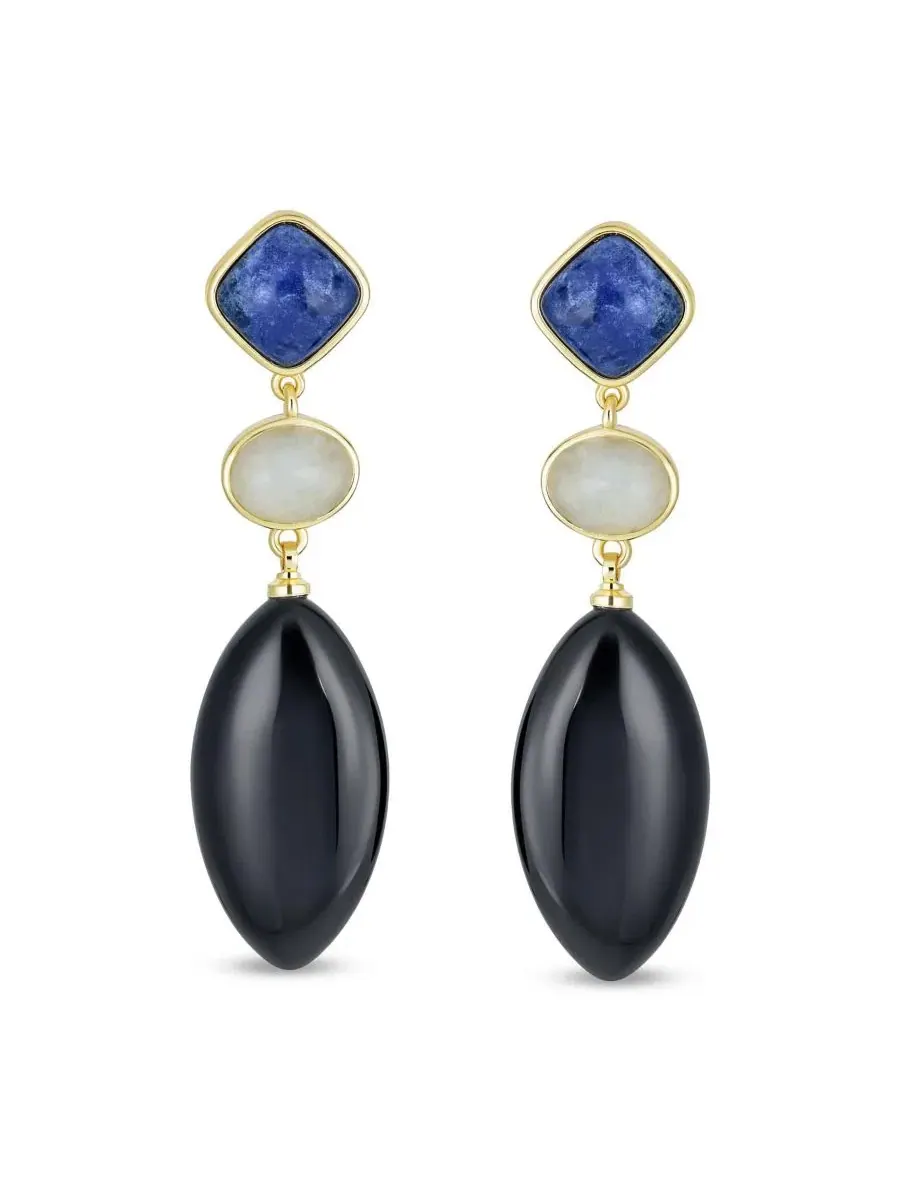 Серьги-подвески с лазуритом и черным ониксом, модель Tri Color Bling Jewelry — изображение 3 из 4, оттенок черный