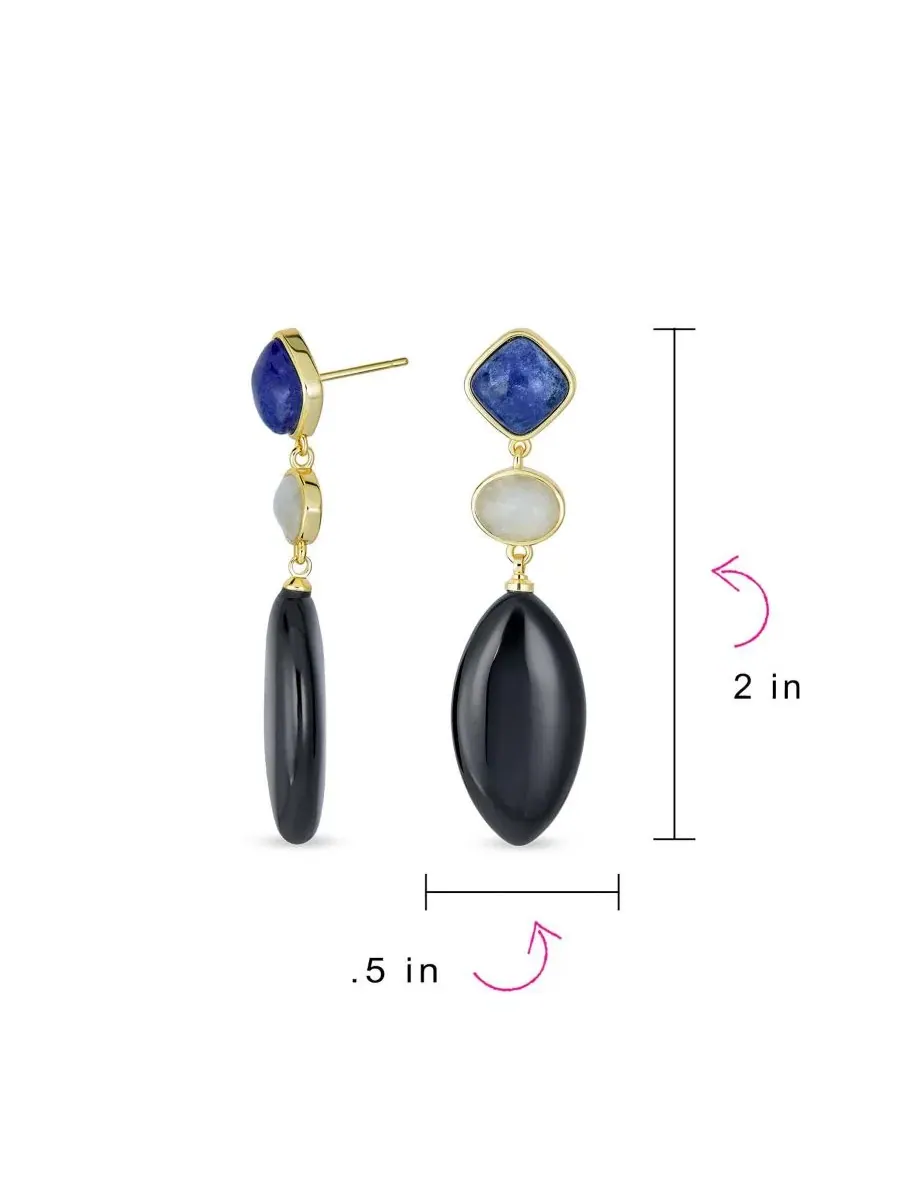 Серьги-подвески с лазуритом и черным ониксом, модель Tri Color Bling Jewelry — изображение 4 из 4, оттенок черный