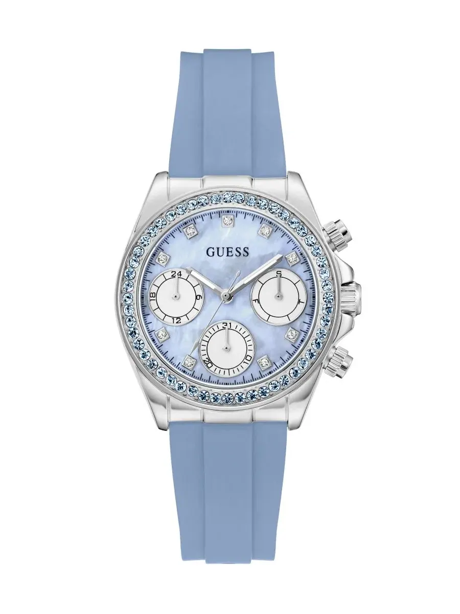 Женские часы с хронографом, 36 мм, с синим силиконовым ремешком GUESS