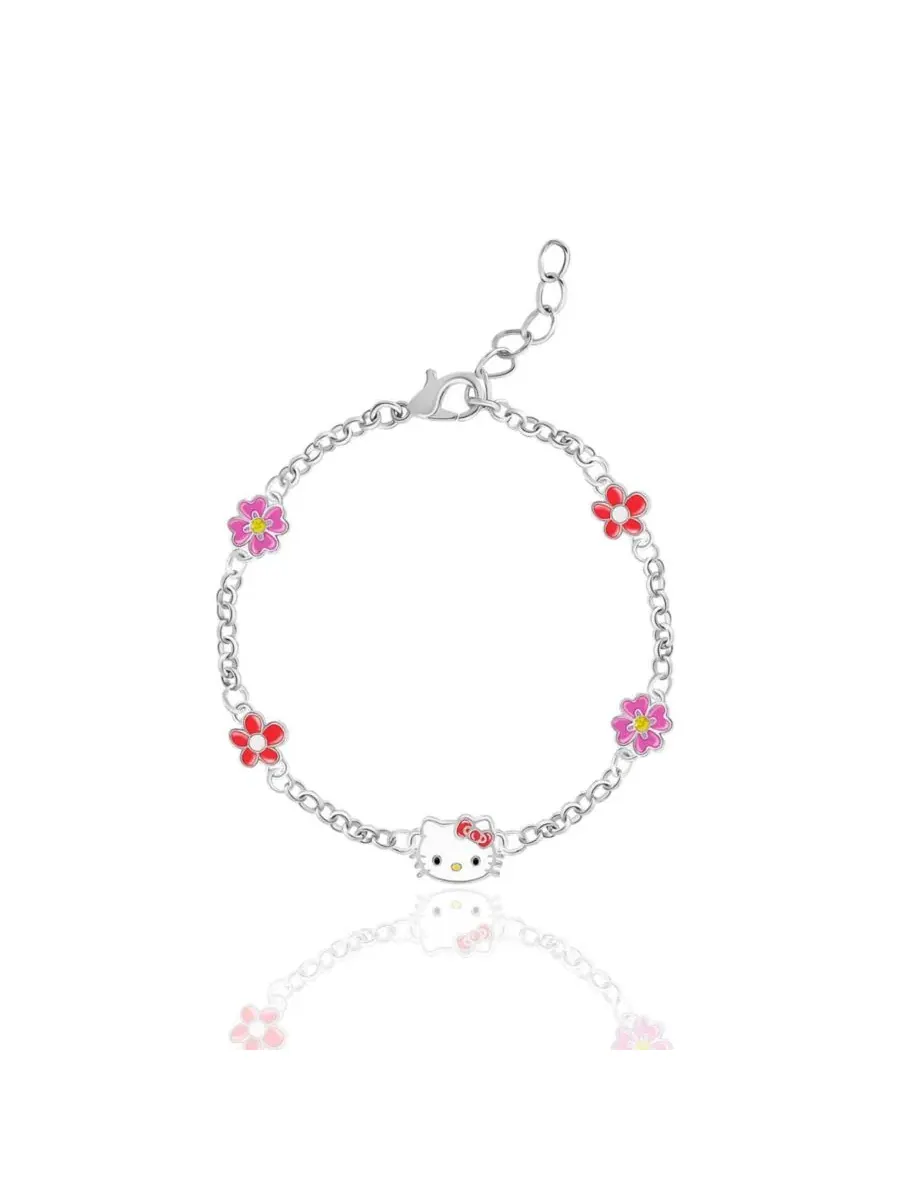 Браслет с подвеской Hello Kitty, серебристый, с цветами и кристаллами Hello Kitty