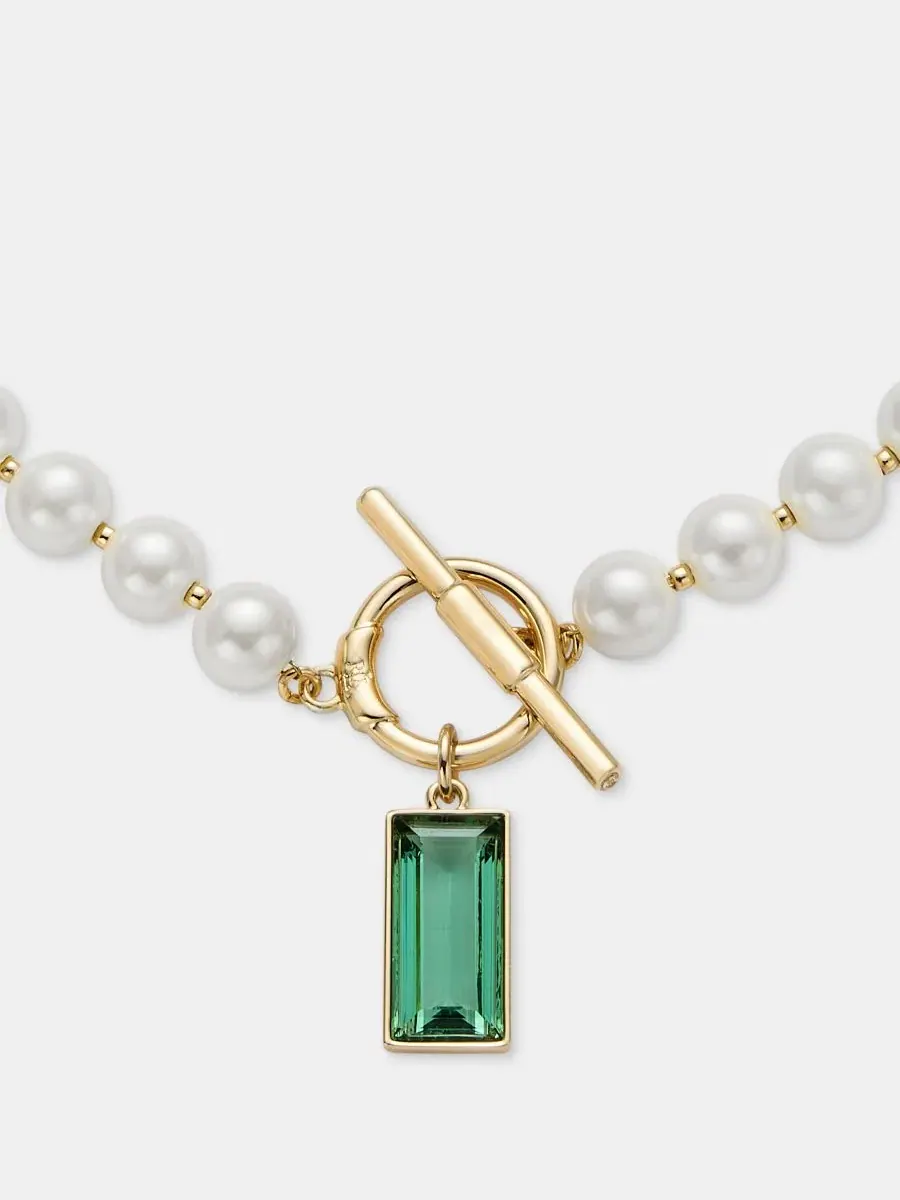 Кулон с камнем-багетом и жемчугом 16 дюймов Lauren Ralph Lauren — изображение 2 из 4, оттенок белый