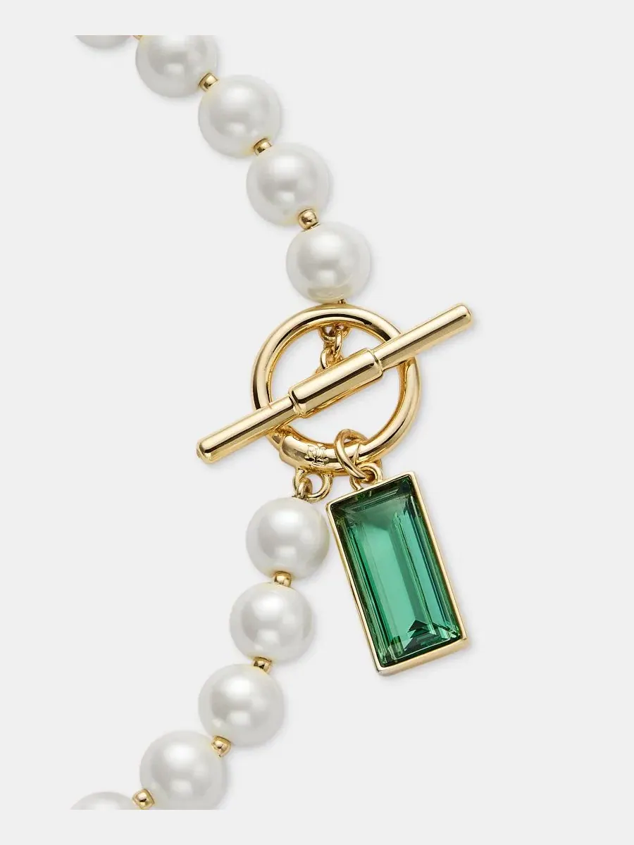 Кулон с камнем-багетом и жемчугом 16 дюймов Lauren Ralph Lauren — изображение 3 из 4, оттенок белый