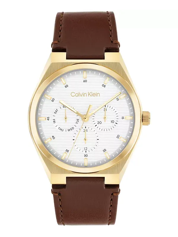 Мужские часы CK Motion с коричневым кожаным ремешком, 39 мм Calvin Klein