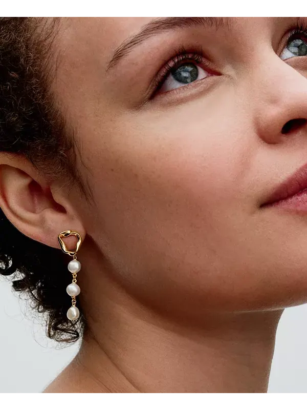 Серьги-Подвески из культивированного пресноводного жемчуга в форме круга, покрытые 14-каратным — изображение 2 из 2