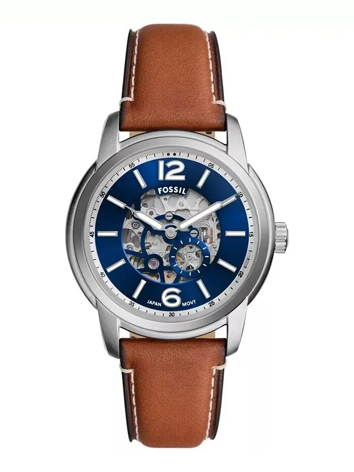 Мужские автоматические часы Heritage из коричневой кожи 43 мм Fossil — изображение 1 из 3, оттенок коричневый