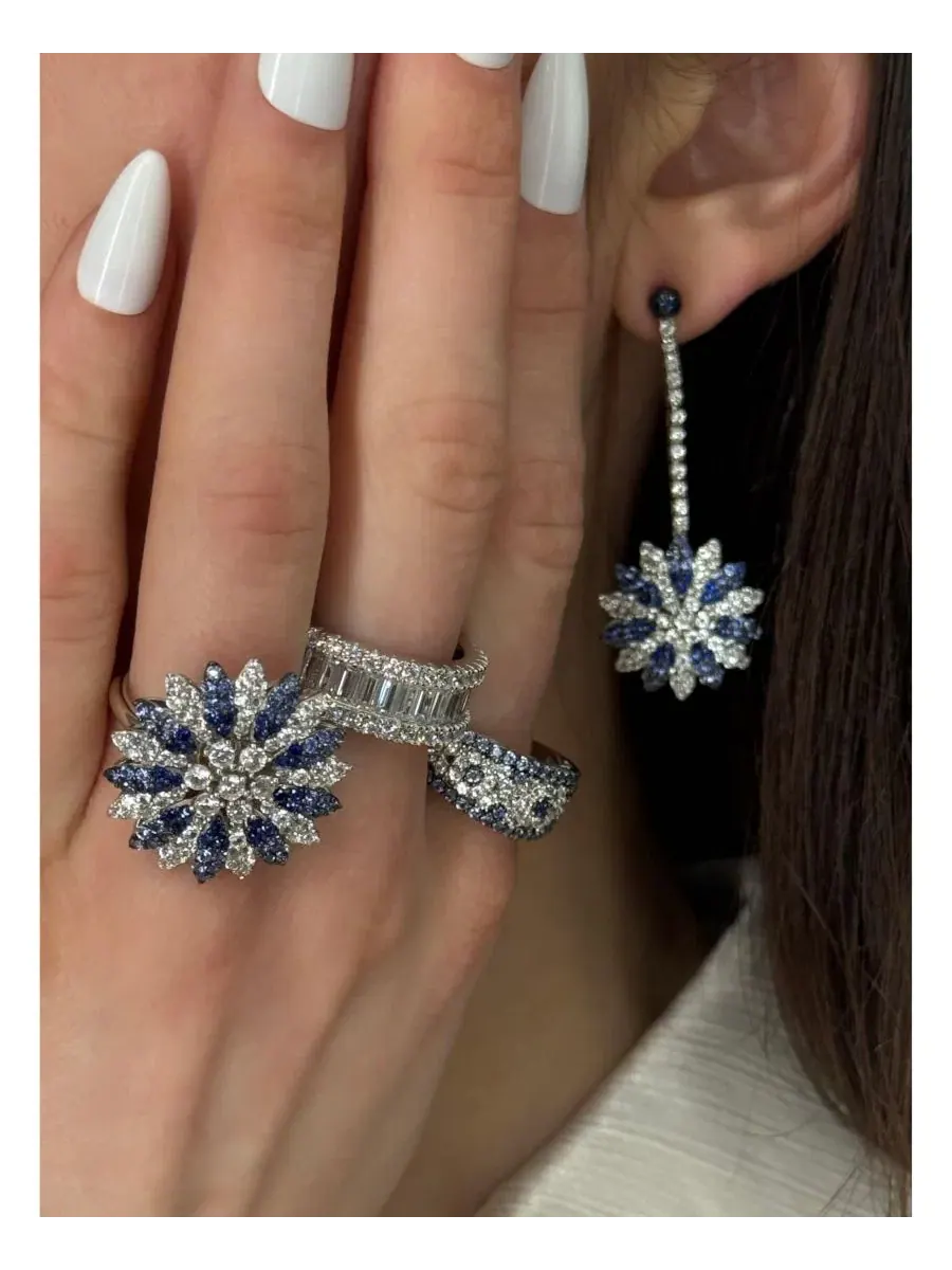Кольцо Suzy Levian Sterling 2. с сапфиром и искусственным сапфиром в абстрактном стиле Suzy Levian — изображение 3 из 9