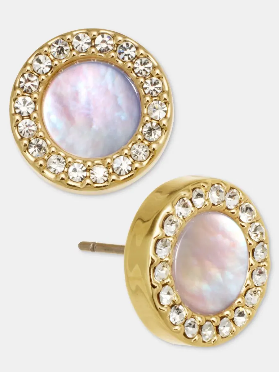 Эффектные серьги-гвоздики с инкрустацией из перламутра Dkny — изображение 2 из 4, оттенок белый
