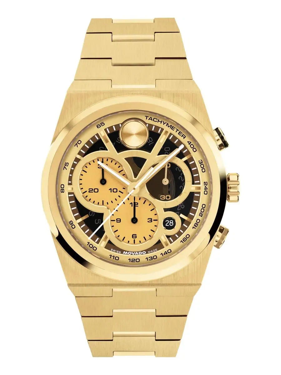 Мужские часы Bold Quest Swiss Quartz Chrono Ionic Plated Light Gold-Tone Steel Watch 40mm Movado — изображение 1 из 3