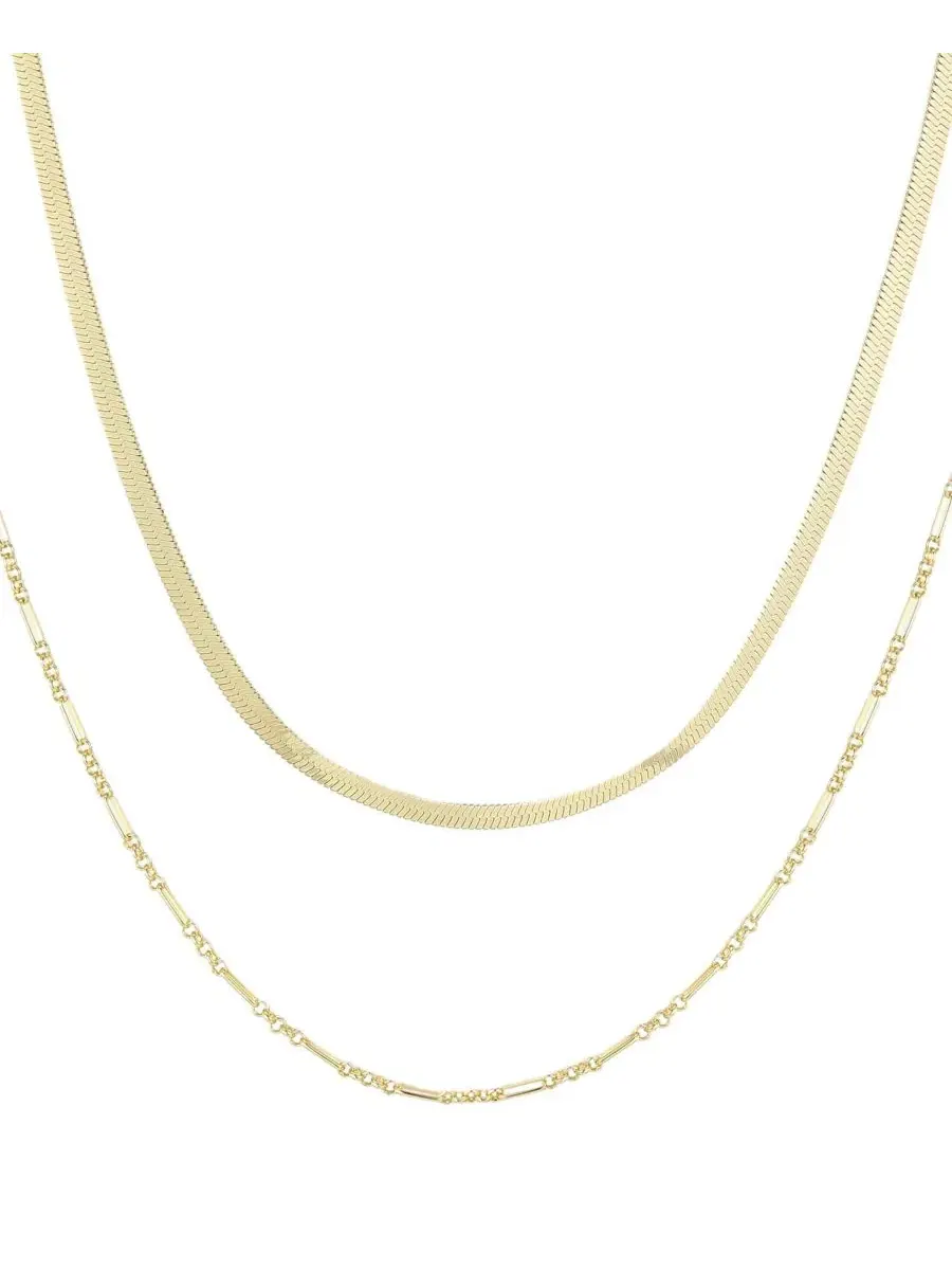 Комплект из 2 золотистых ожерелий с позолотой 14 карат, модель Set of 2 Necklaces, бренд ADORNIA — изображение 1 из 4