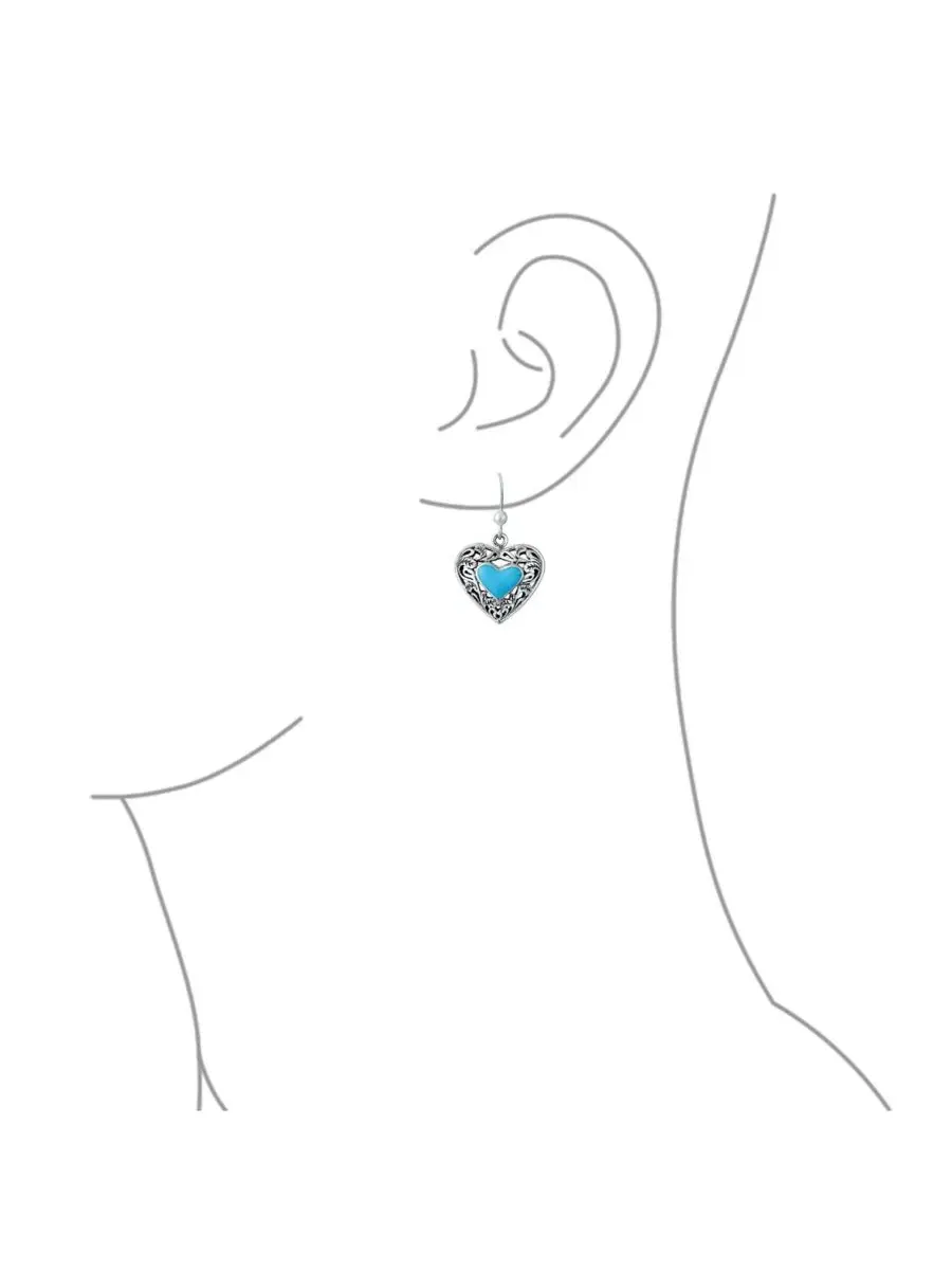 Серьги-подвески с сердцем из бирюзы, филигрань, .925 стерлинговое серебро Bling Jewelry — изображение 3 из 4, оттенок синий