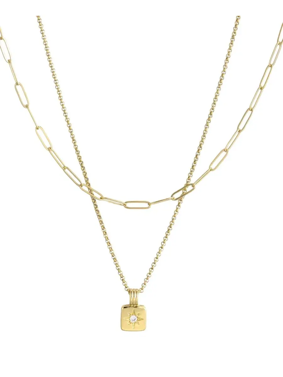 Комплект из 2 ожерелий с позолотой 14К, модель Set of 2 Necklaces ADORNIA — изображение 1 из 4