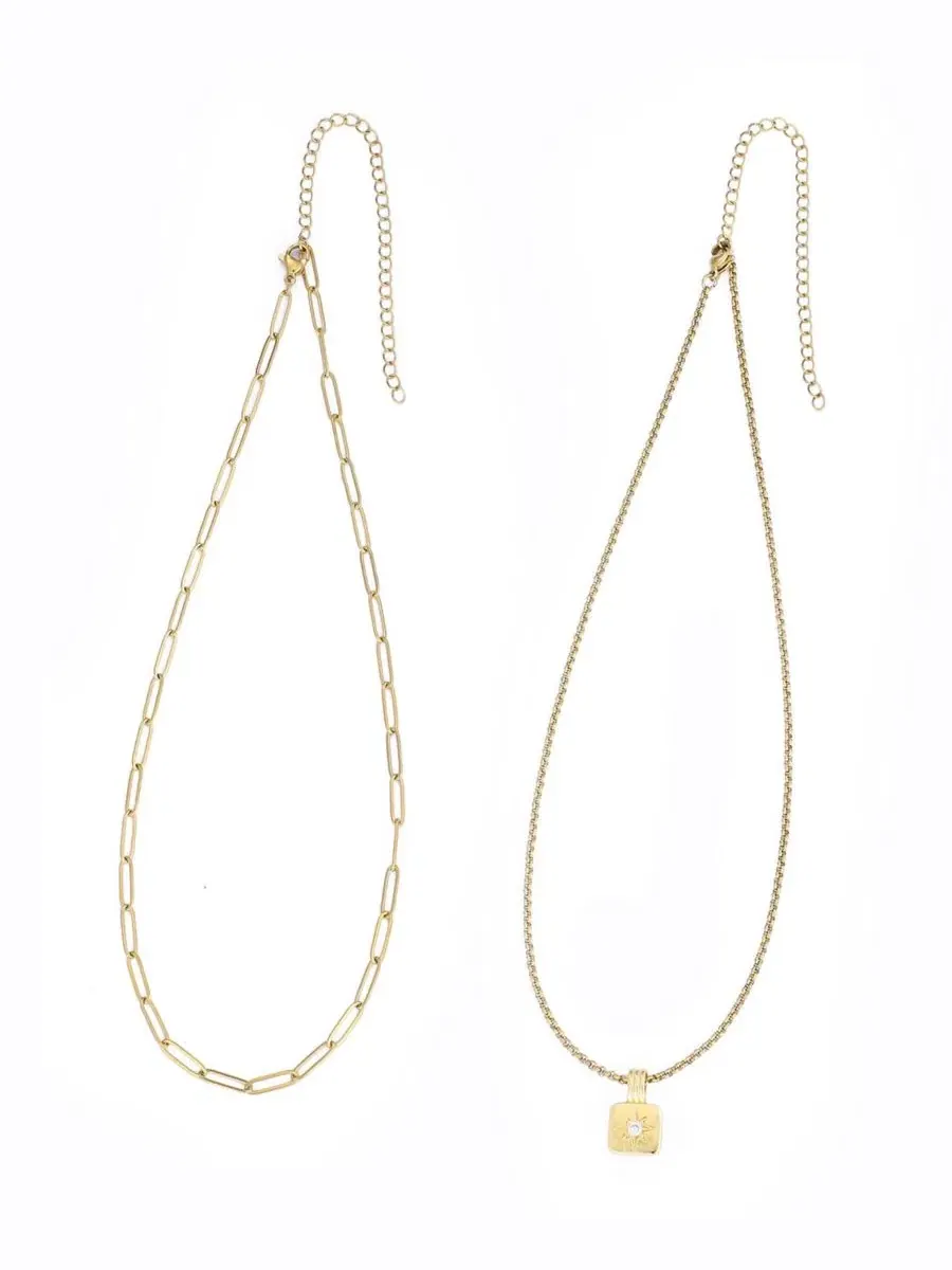 Комплект из 2 ожерелий с позолотой 14К, модель Set of 2 Necklaces ADORNIA — изображение 2 из 4