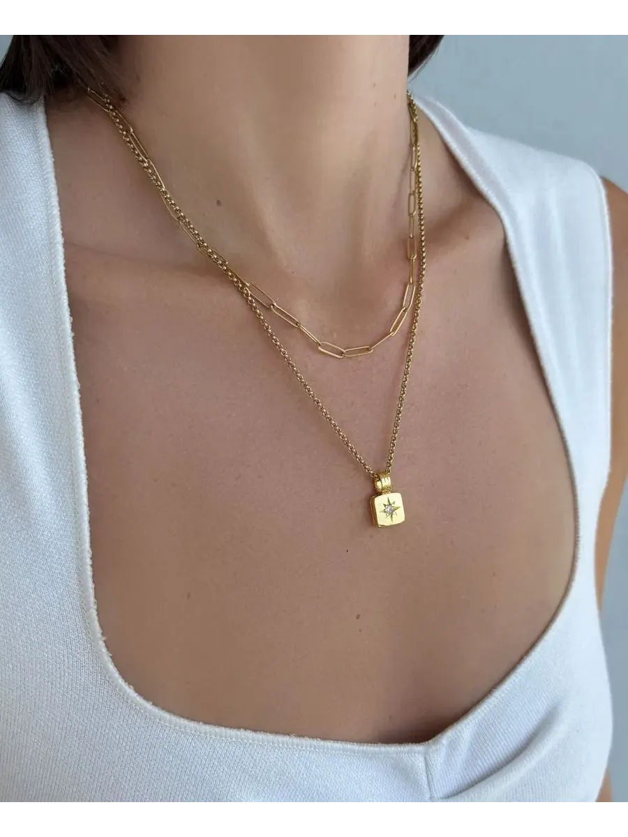 Комплект из 2 ожерелий с позолотой 14К, модель Set of 2 Necklaces ADORNIA — изображение 3 из 4