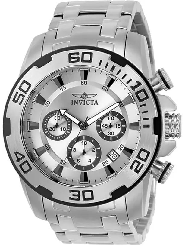 Мужские кварцевые часы-хронограф Pro Diver 22317 с серебристым циферблатом Invicta