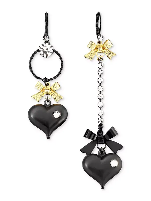 Асимметричные черные серьги-подвески в форме сердца Betsey Johnson — изображение 1 из 2, оттенок черный