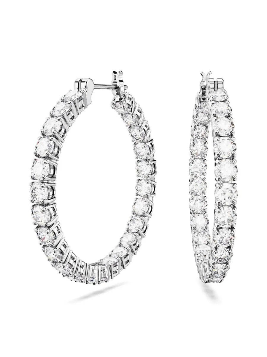 Серьги-кольца с кристаллами круглой огранки в форме матрицы Swarovski — изображение 1 из 4, оттенок серебряный