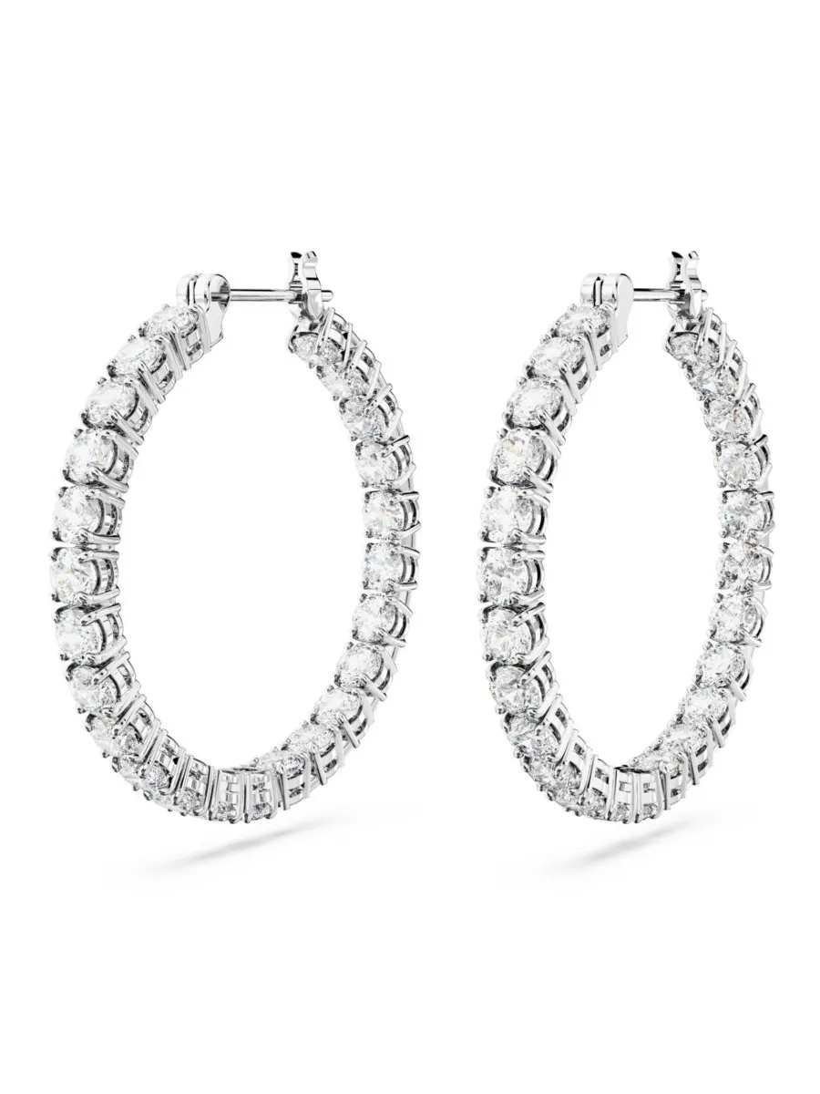 Серьги-кольца с кристаллами круглой огранки в форме матрицы Swarovski — изображение 2 из 4, оттенок серебряный