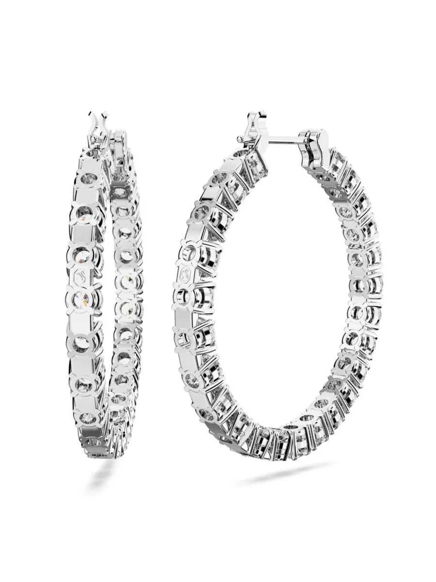 Серьги-кольца с кристаллами круглой огранки в форме матрицы Swarovski — изображение 3 из 4, оттенок серебряный