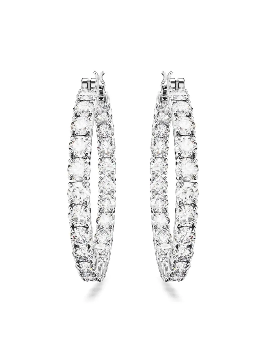 Серьги-кольца с кристаллами круглой огранки в форме матрицы Swarovski — изображение 4 из 4, оттенок серебряный