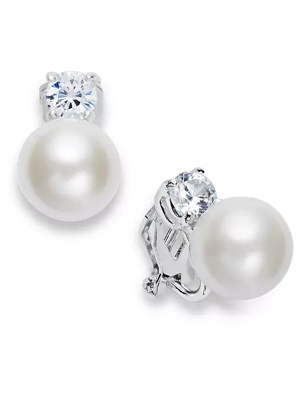 Серьги-Клипсы с серебристым стеклянным жемчугом и кристаллами Lauren Ralph Lauren — изображение 1 из 2, оттенок серебряный
