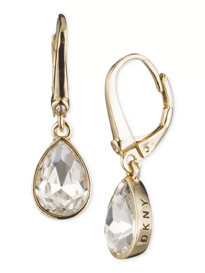 Серьги-капли с кристаллами-логотипами DKNY
