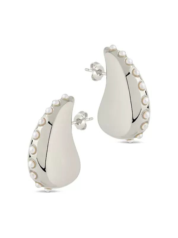 Серьги-Капли Raze с перламутровыми гвоздиками Sterling Forever — изображение 2 из 4, оттенок серебряный
