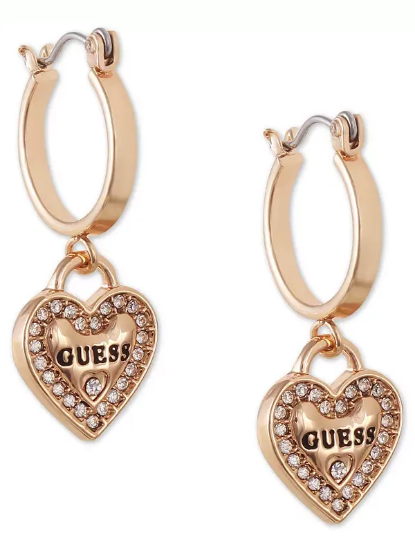 Серьги-Сердечки с золотистыми кристаллами Guess — изображение 1 из 2, оттенок золото