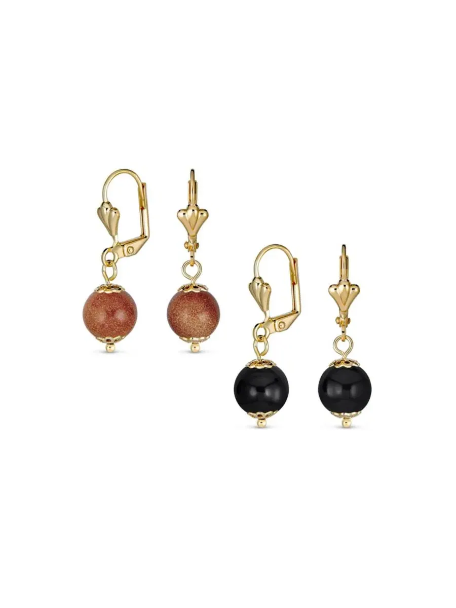 Круглые серьги-подвески из натурального золотистого оникса с покрытием Bling Jewelry — изображение 1 из 4