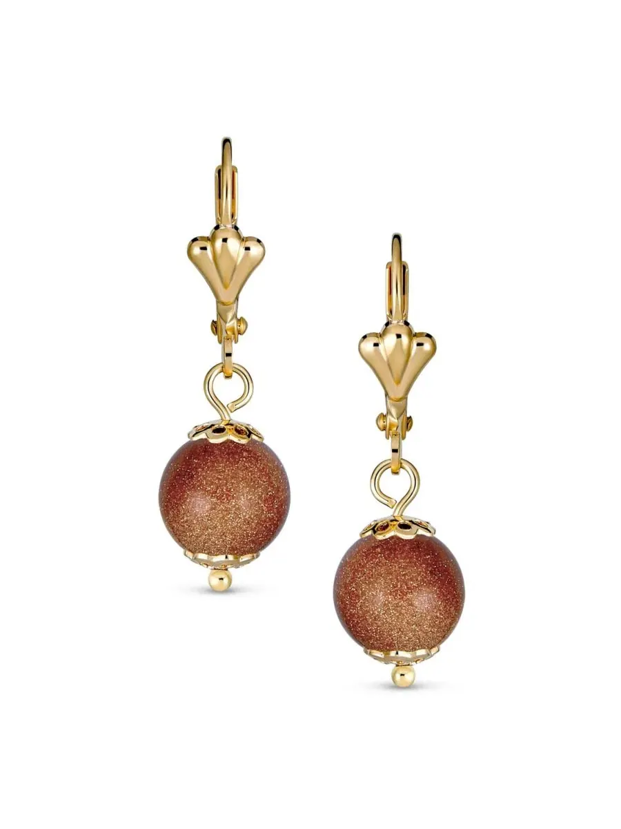 Круглые серьги-подвески из натурального золотистого оникса с покрытием Bling Jewelry — изображение 2 из 4