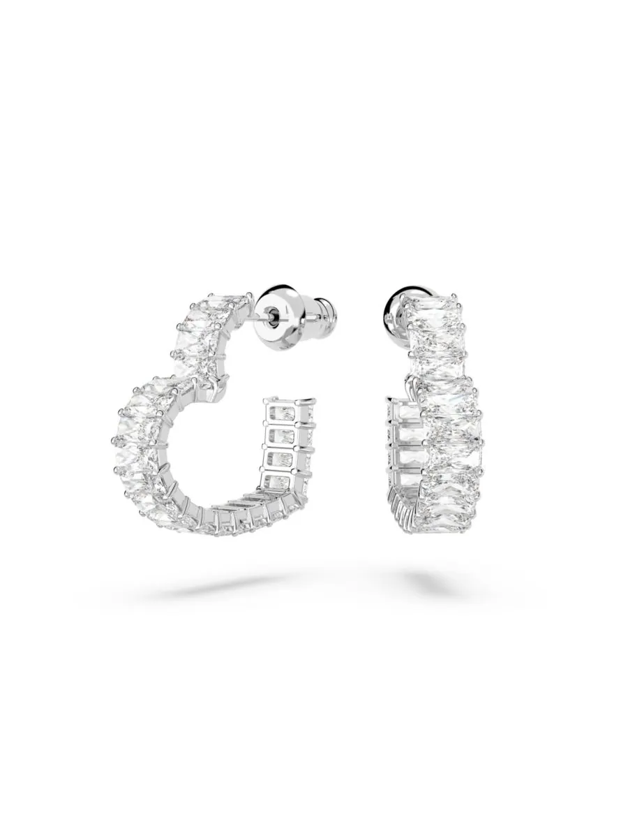 Серьги-кольца Маленькое матричное сердце с кристаллами Swarovski — изображение 1 из 4, оттенок серебряный