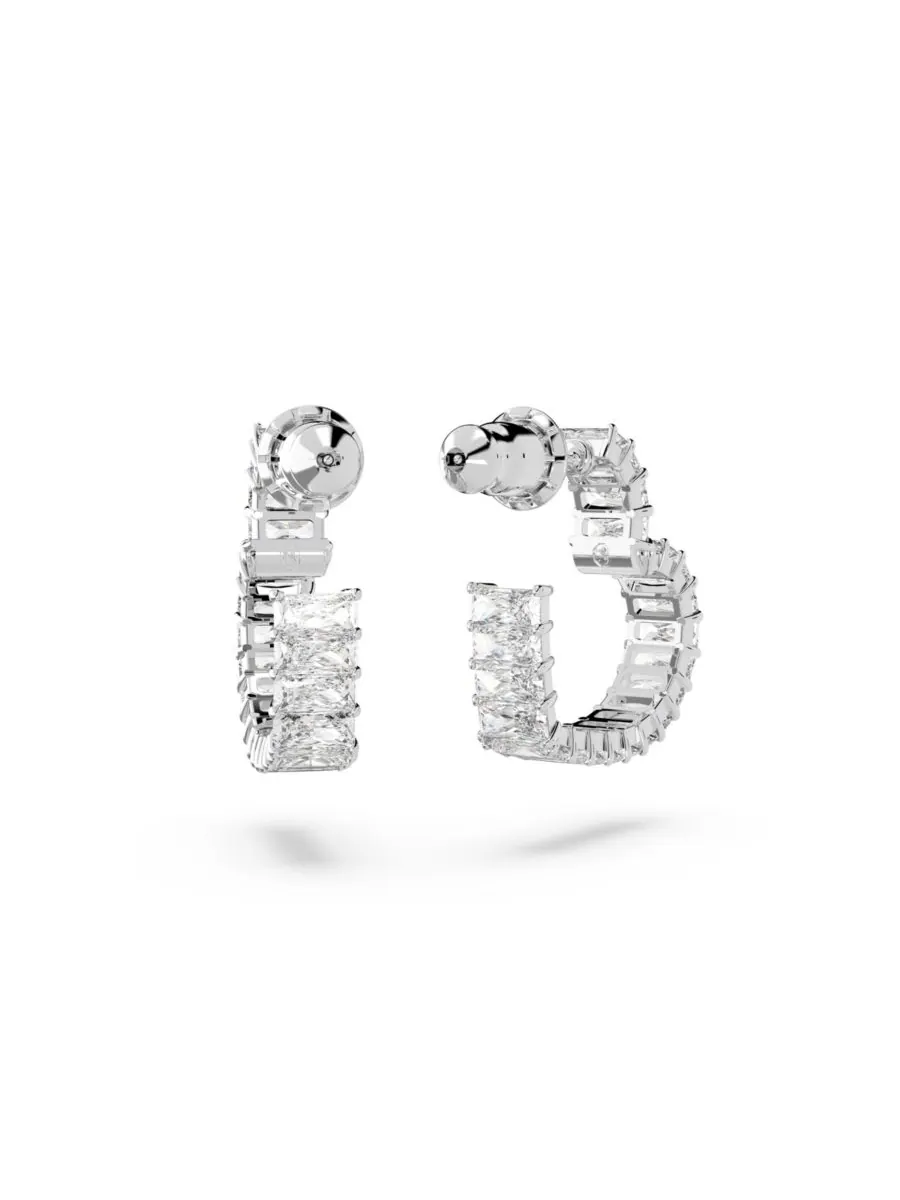 Серьги-кольца Маленькое матричное сердце с кристаллами Swarovski — изображение 2 из 4, оттенок серебряный