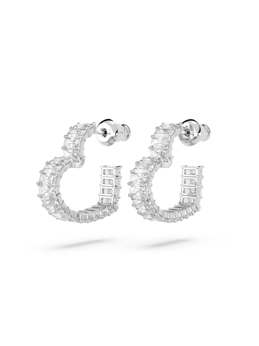 Серьги-кольца Маленькое матричное сердце с кристаллами Swarovski — изображение 3 из 4, оттенок серебряный