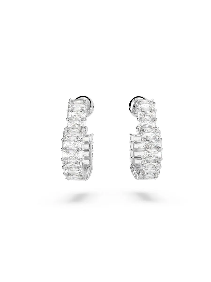 Серьги-кольца Маленькое матричное сердце с кристаллами Swarovski — изображение 4 из 4, оттенок серебряный