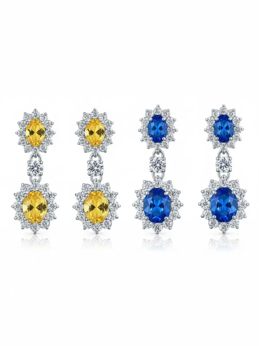 Серьги-подвески с кристаллами, модель Art Deco Style Crown Halo Oval CZ Bling Jewelry — изображение 1 из 5, оттенок мульти
