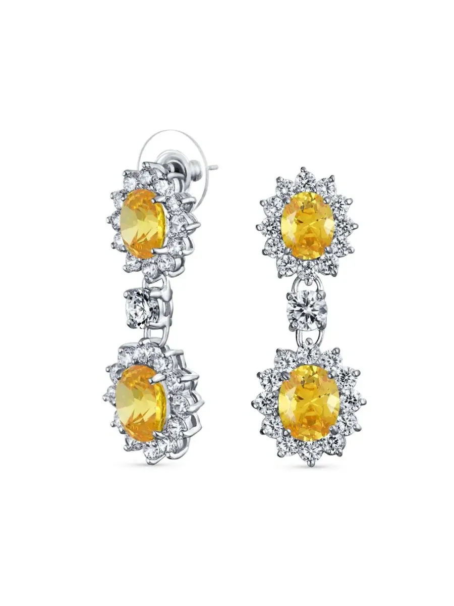 Серьги-подвески с кристаллами, модель Art Deco Style Crown Halo Oval CZ Bling Jewelry — изображение 3 из 5, оттенок мульти