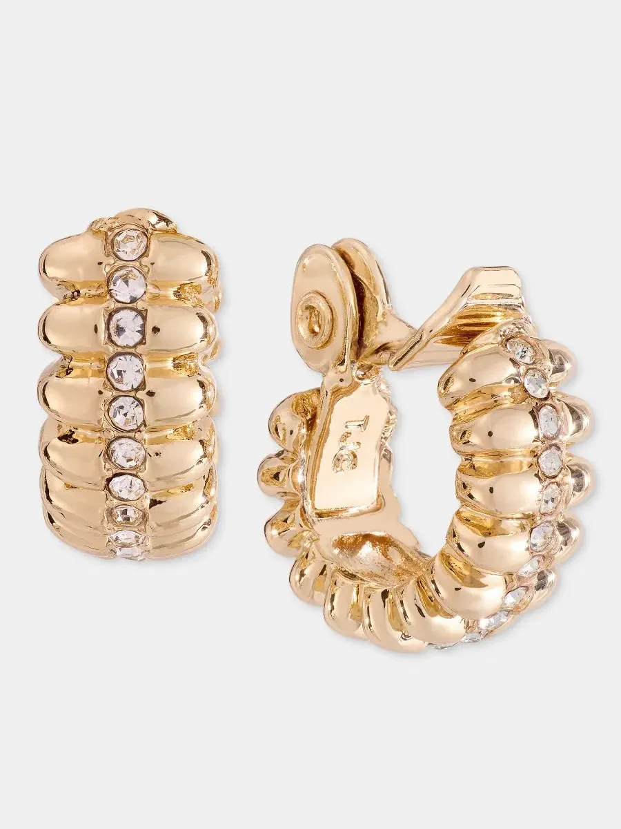 Серьги-пусеты с кристаллами, модель Small Pavé Fluted Clip-On Hoop Anne Klein — изображение 1 из 3, оттенок прозрачный