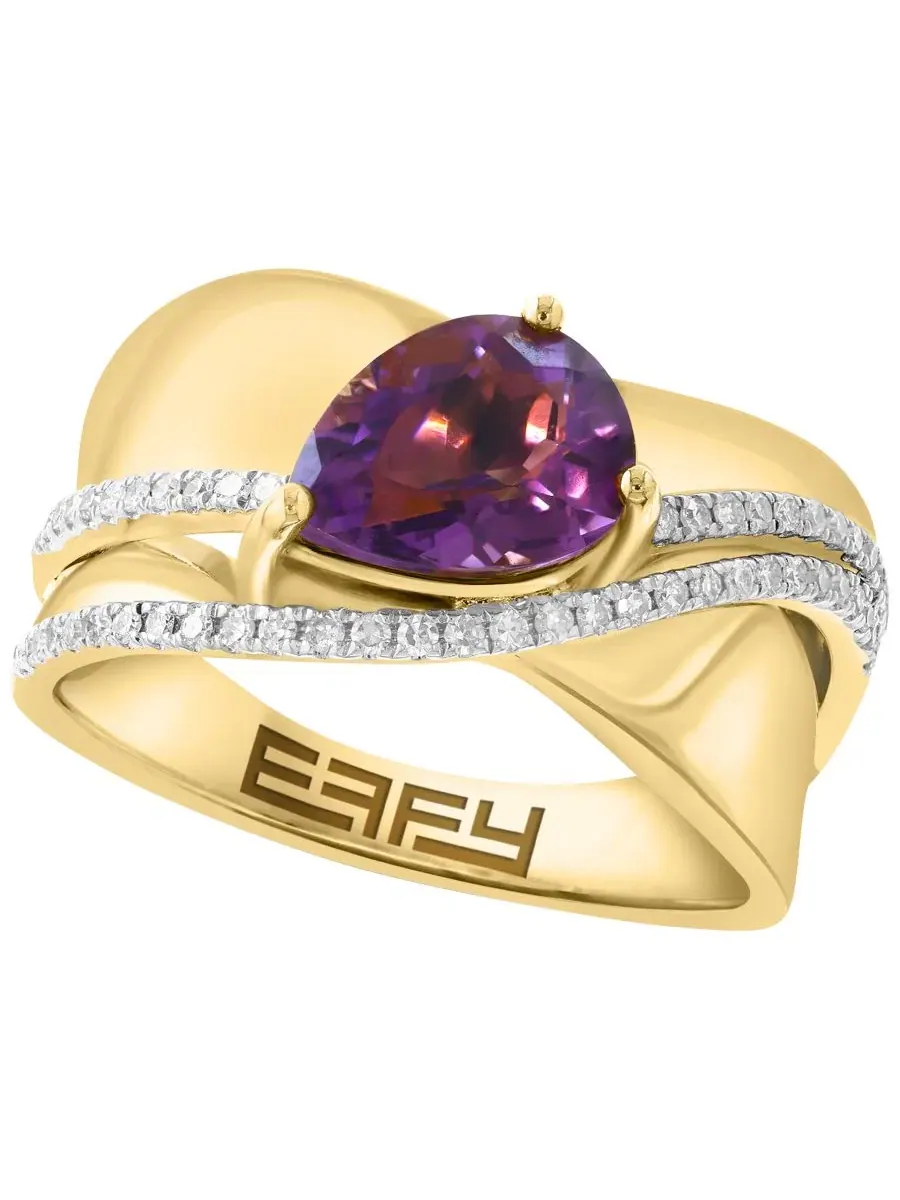 Кольцо с аметистом и бриллиантами, модель Amethyst and Diamond Ring EFFY Collection — изображение 1 из 4, оттенок желтый
