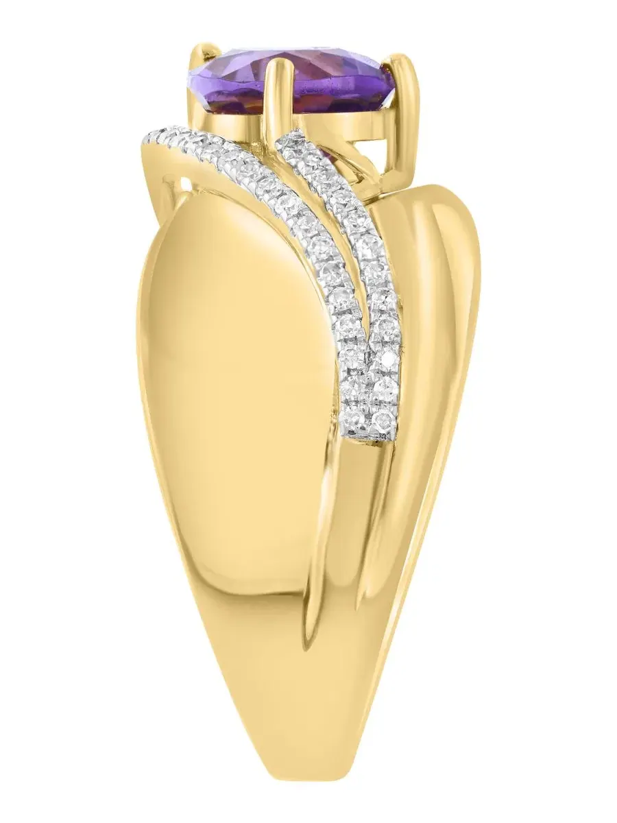 Кольцо с аметистом и бриллиантами, модель Amethyst and Diamond Ring EFFY Collection — изображение 2 из 4, оттенок желтый