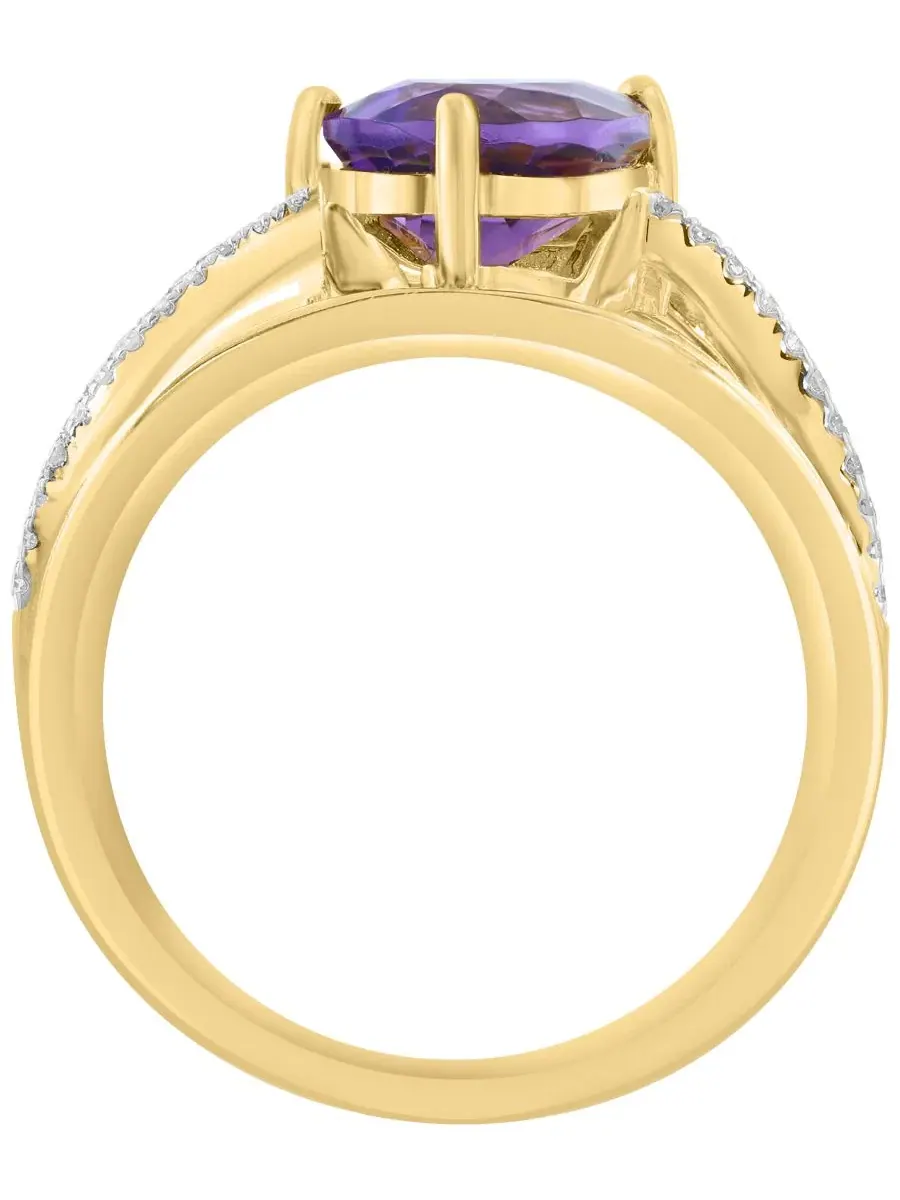 Кольцо с аметистом и бриллиантами, модель Amethyst and Diamond Ring EFFY Collection — изображение 3 из 4, оттенок желтый