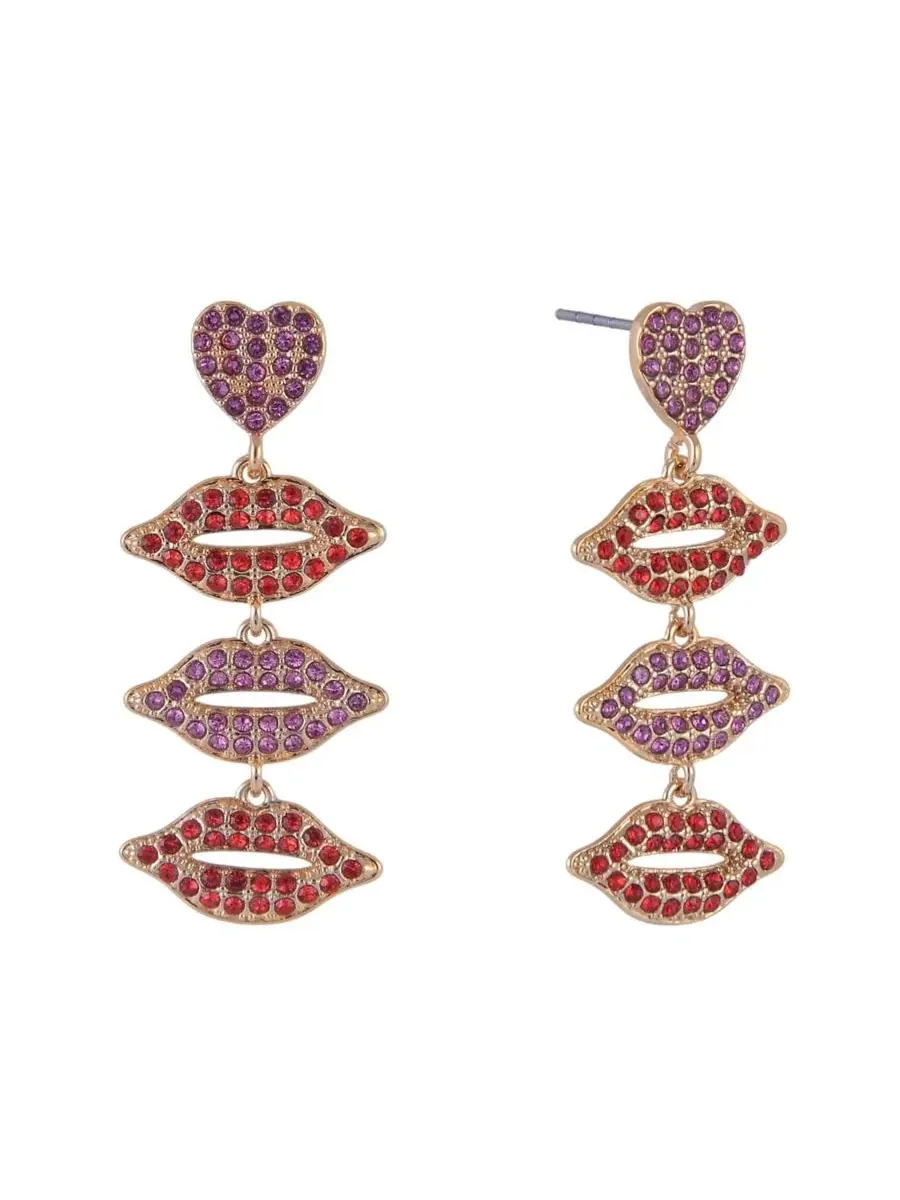Серьги-линии с камнями в виде губ, модель Stone Lip Linear Hallmark — изображение 1 из 4, оттенок красный