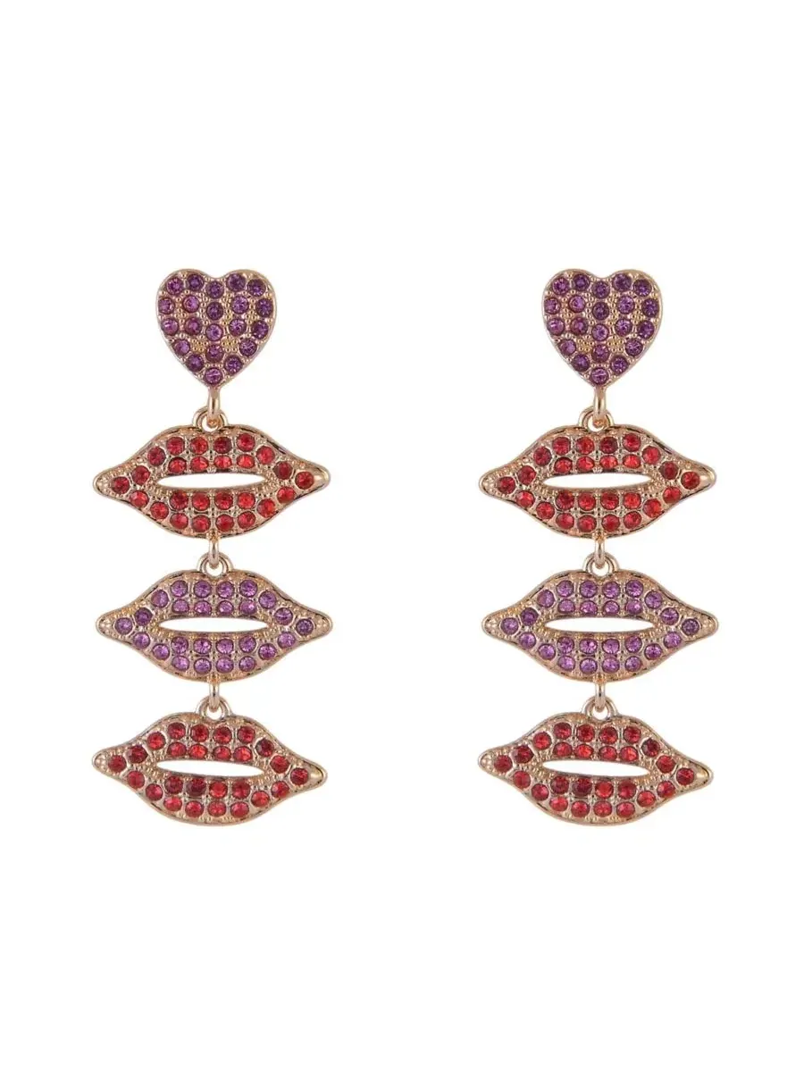 Серьги-линии с камнями в виде губ, модель Stone Lip Linear Hallmark — изображение 2 из 4, оттенок красный