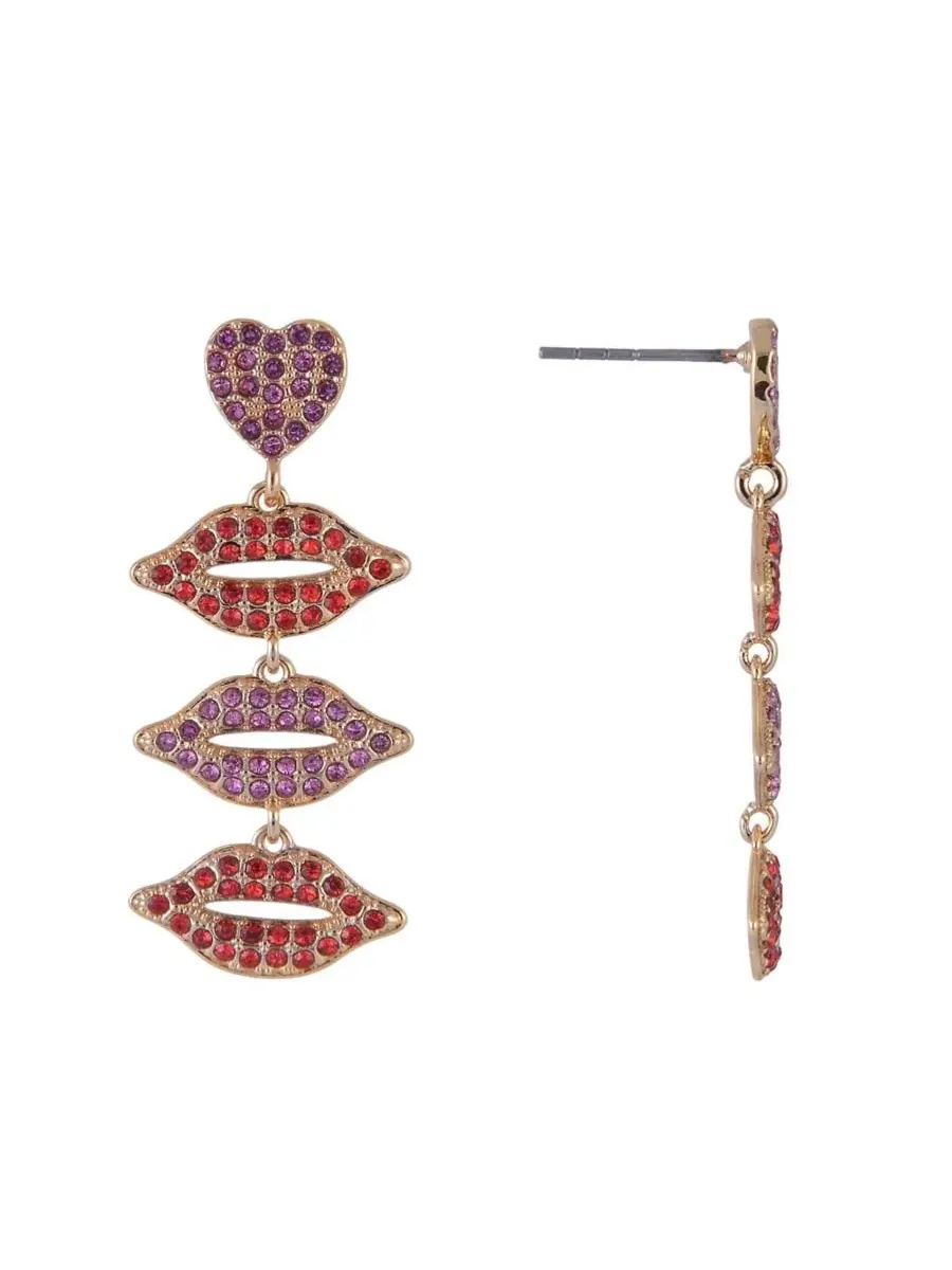Серьги-линии с камнями в виде губ, модель Stone Lip Linear Hallmark — изображение 3 из 4, оттенок красный