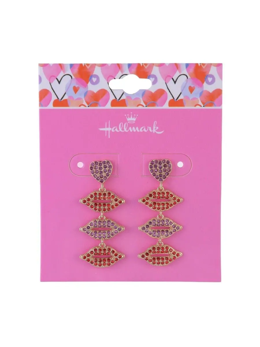 Серьги-линии с камнями в виде губ, модель Stone Lip Linear Hallmark — изображение 4 из 4, оттенок красный