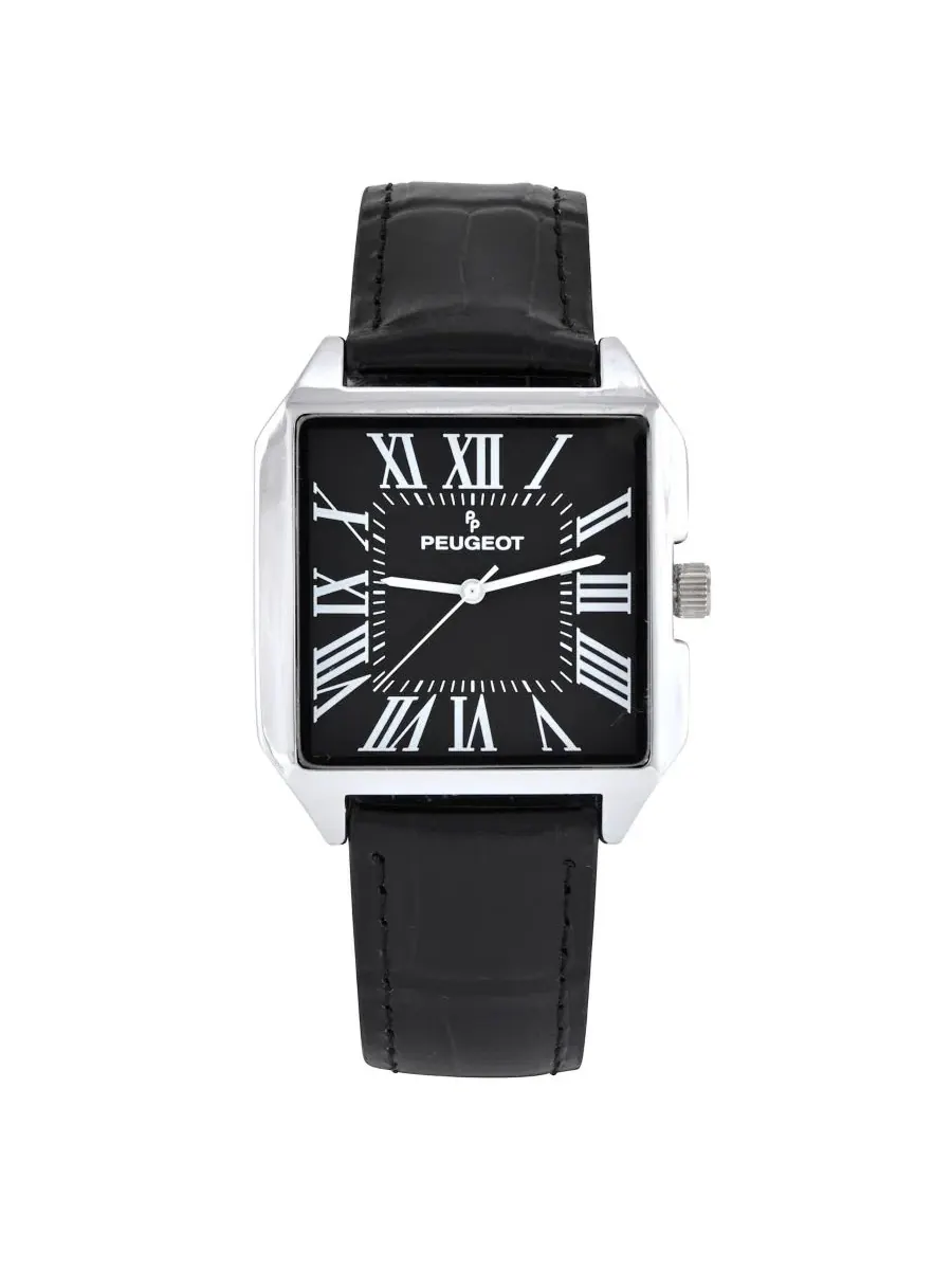 Мужские часы Peugeot с квадратным корпусом и римскими цифрами, Leather Strap — изображение 1 из 3, оттенок нет цвета