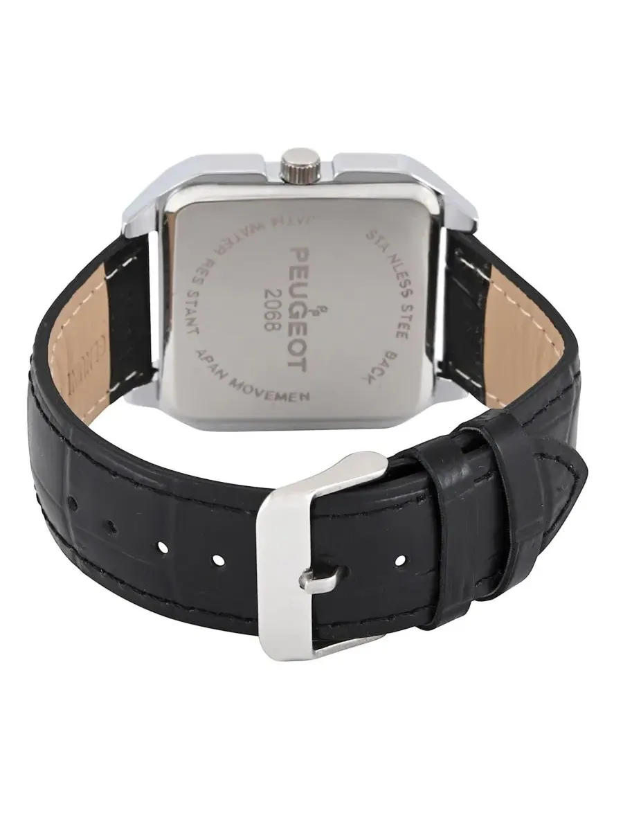 Мужские часы Peugeot с квадратным корпусом и римскими цифрами, Leather Strap — изображение 2 из 3, оттенок нет цвета