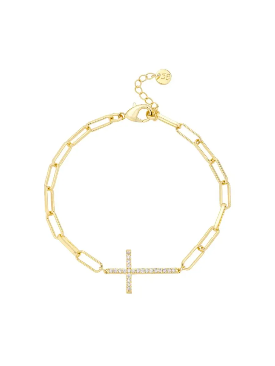 Браслет-цепочка с крестом из фианита, модель Cross Paperclip Chain Unwritten