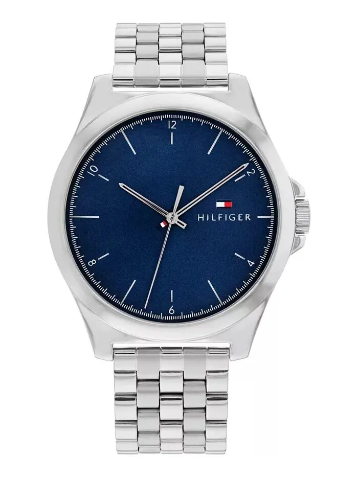 Мужские кварцевые серебряные часы из нержавеющей стали 42 мм Tommy Hilfiger