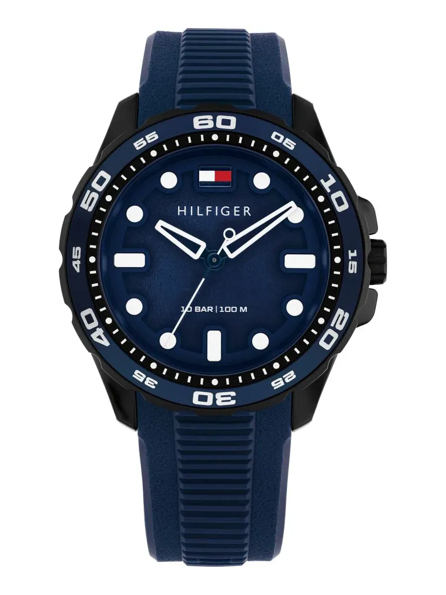 Мужские кварцевые часы с синим силиконовым ремешком, 40 мм Tommy Hilfiger